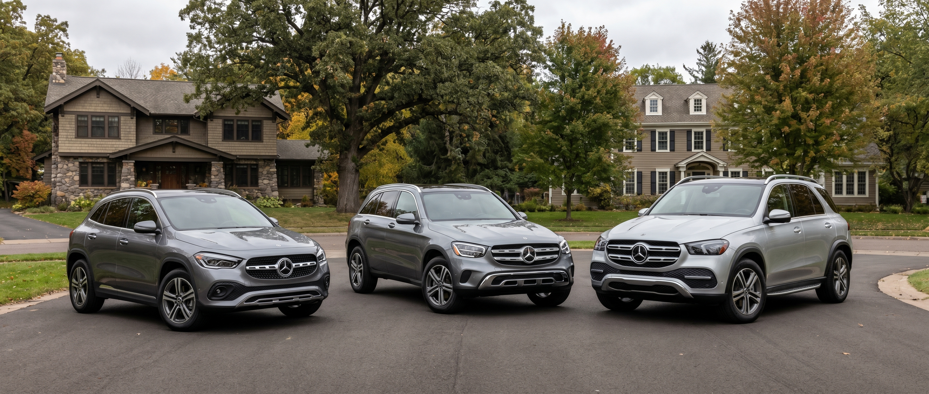 Mercedes-Benz GLA GLC GLE SUV comparison in Duluth GA residential area